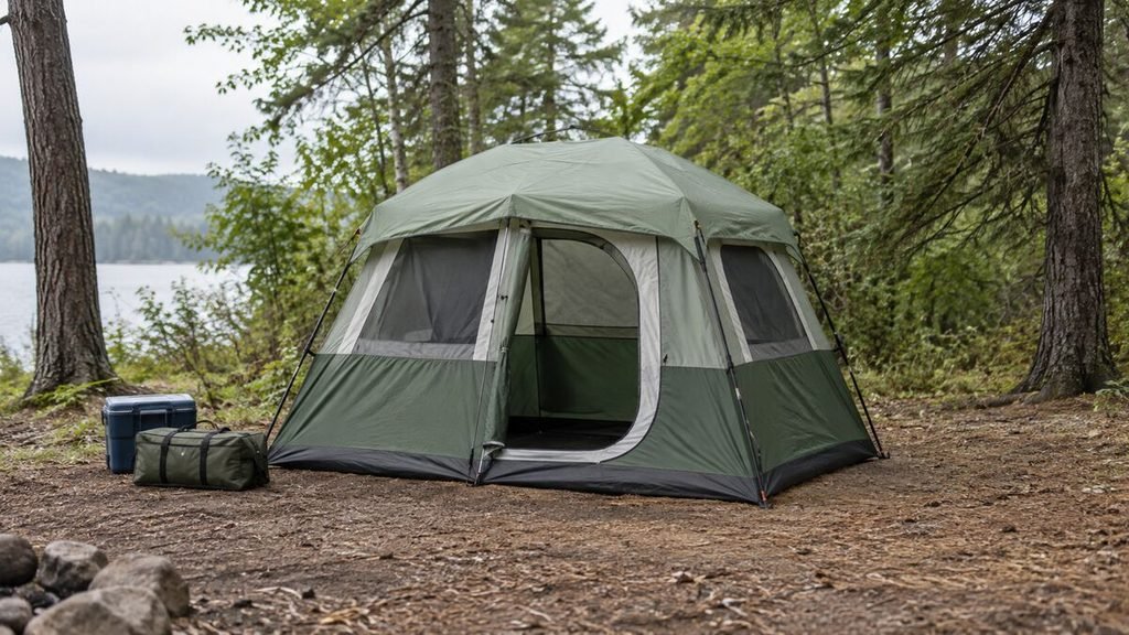 The Amazon Basics 4-Person Instant Tent is a practical entry point for occasional campers who want simple setup without the cost or storage demands of a giant cabin tent. Its floor is approximately 8 by 7 feet, with a maximum height near 54 inches and a listed weight of about 14 pounds.