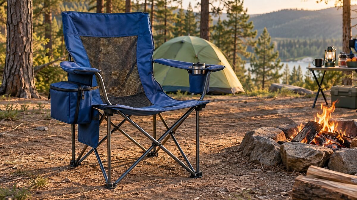 The Amazon Basics camping chair is designed for campers who want familiar quad-chair convenience without paying for premium materials or an ultralight frame.