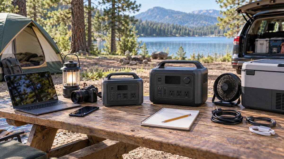 Choosing a portable power station for camping is easier when you separate three questions: how much energy your devices use, how much power they demand at once, and how far you must carry the battery.