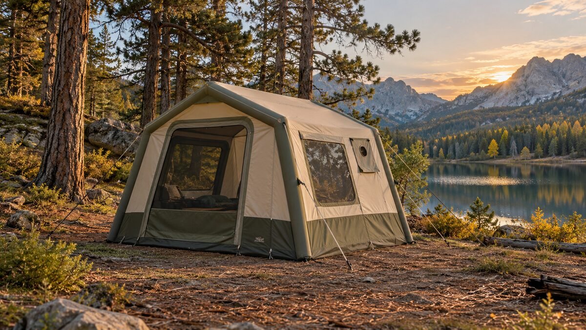 The NANJEEN Luxury Inflatable Camping Tent is designed for campers who want a compact glamping-style shelter without assembling a traditional pole frame.